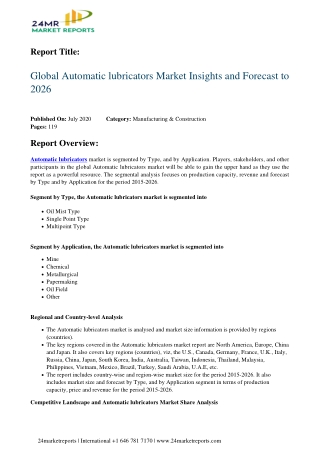 Automatic lubricators Market Insights and Forecast to 2026