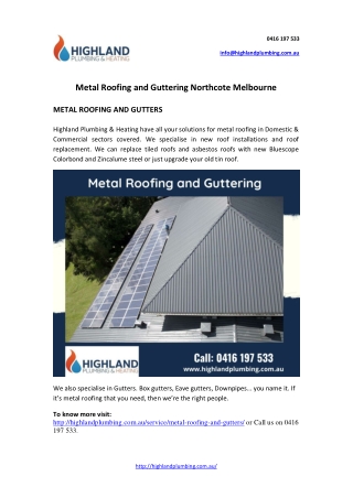 Metal Roofing and Guttering Northcote Melbourne | Highland Plumbing