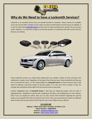 Why do We Need to have a Locksmith Services