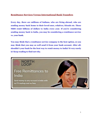 Remittance Services Versus International Bank Transfers