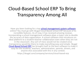 Cloud-Based School ERP To Bring Transparency Among All