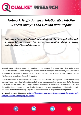 Network Traffic Analysis Solution Market Segmentation,Technology Trend,Application,Advancement,Regional Analysis and Gro