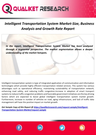 Global Intelligent Transportation System Market 2019 Trends, Market Share, Industry Size, Growth Rate, Opportunities and