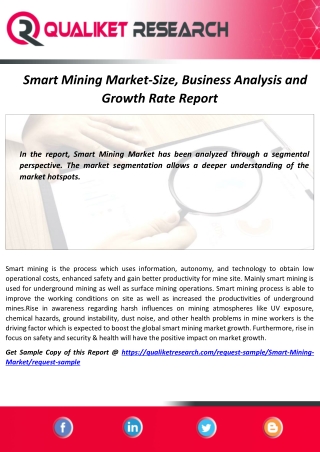 Smart Mining  Market Segmentation,Technology Trend,Application,Advancement,Regional Analysis and Growth rate Report