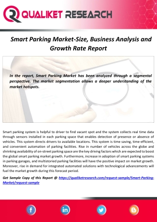 Global Smart Parking Market 2020 Trends, Market Share, Industry Size, Growth Rate, Opportunities and Forecast to 2027