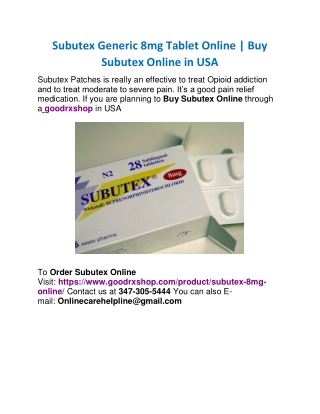 Subutex Generic 8mg Tablet Online | Buy Subutex Online in USA