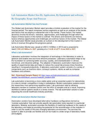 Lab Automation Market Size By Application, By Equipment and software, By Geographic Scope And Forecast