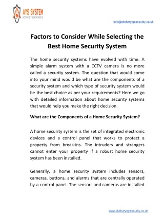 Factors to Consider While Selecting the Best Home Security System