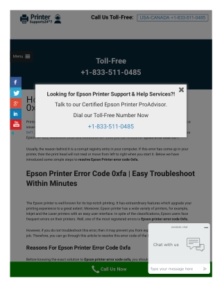 Solution To Fix Epson Printer Error Code 0xfa