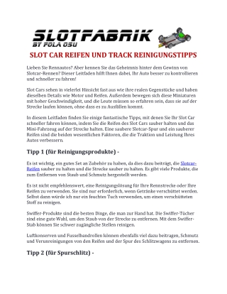 Slot Car Reifen Und Track Reinigungstipps