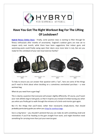 Have You Got The Right Workout Bag For The Lifting Of Lockdown?