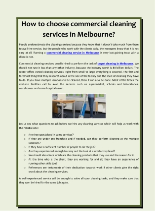 How to choose commercial cleaning services in Melbourne?