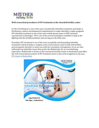Mothertobe| Best IVF centers in Hyderabad with excellent success rates.