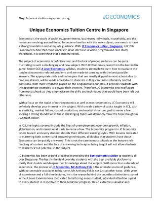 Unique Economics Tuition Centre in Singapore