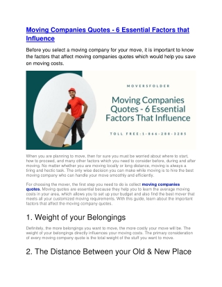 Moving Companies Quotes - 6 Essential Factors that Influence