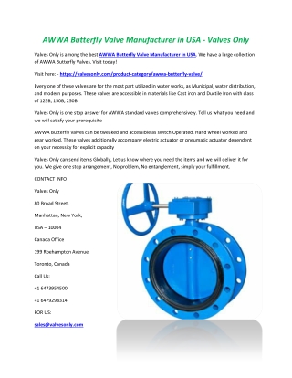 AWWA Butterfly Valve Manufacturer in USA - Valves Only