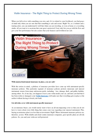 Violin Insurance - The Right Thing to Protect During Wrong Times