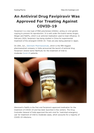 An Antiviral Drug Favipiravir Was Approved For Treating Against COVID-19