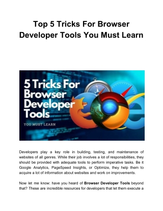 Top 5 Tricks For Browser Developer Tools You Must Learn