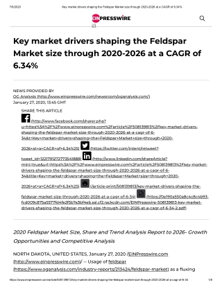 2020 Feldspar Market Size, Share and Trend Analysis Report to 2026