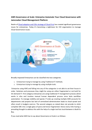 AWS Governance at Scale: Enterprise Automate Your Cloud Governance with Jamcracker Cloud Management Platform