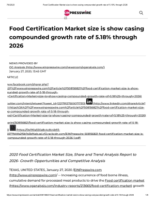 2020 Food Certification Market Size, Share and Trend Analysis Report to 2026