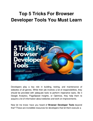 Top 5 Tricks For Browser Developer Tools You Must Learn