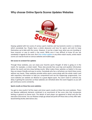 Why choose Online Sports Scores Updates Websites