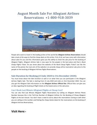 Allegiant Airlines Reservations   1-800-918-3039