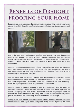 Benefits of Draught Proofing Your Home