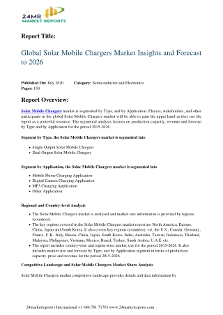 Solar Mobile Chargers Market Insights and Forecast to 2026