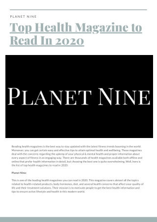 Planet Nine: Top Health Magazine to Read In 2020