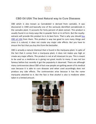 CBD Oil USA The best Natural way to Cure Diseases