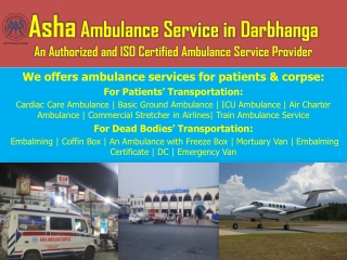 Confirm Patients’ Transport with ICU Ambulance Service in Darbhanga | ASHA Ambulance