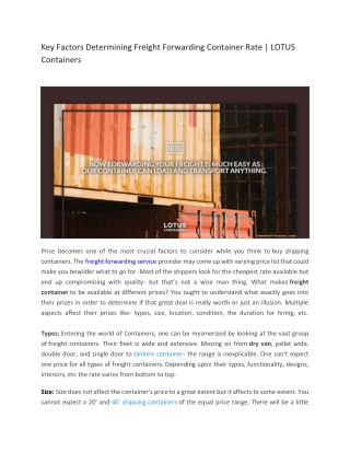 Key Factors Determining Freight Forwarding Container Rate |Shipping Containers in California