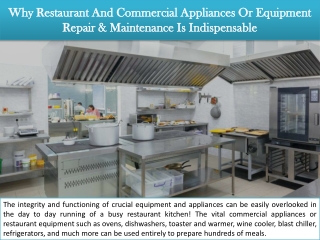 Why Restaurant And Commercial Appliances Or Equipment Repair & Maintenance Is Indispensable