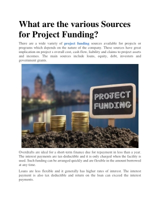 What are the various Sources for Project Funding?