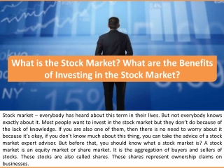 What is the Stock Market? What are the Benefits of Investing in the Stock Market?