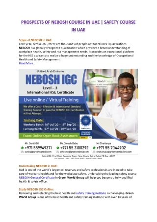 PROSPECTS OF NEBOSH COURSE IN UAE | SAFETY COURSE IN UAE