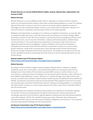 Disaster Recovery as a Service (DRaaS) Market Insights, Analysis, Opportunities, Segmentation and Forecast to 2026