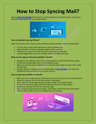 How To Stop Syncing Email?