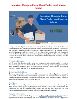 Important Things to Know About Packers and Movers Rohtak