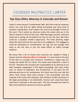 Top Class Ethics Attorney in Colorado and Denver