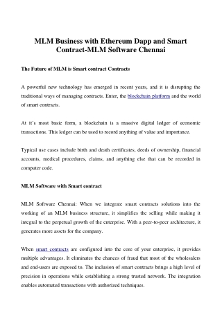 MLM Business with Ethereum Dapp and Smart Contract-MLM software chennai