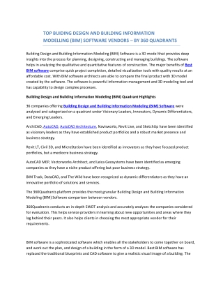 TOP BUILDING DESIGN AND BUILDING INFORMATION MODELLING (BIM) SOFTWARE VENDORS