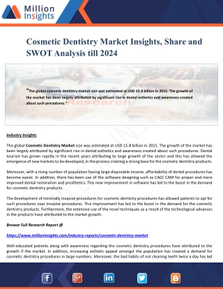 Cosmetic dentistry market insights, share and swot analysis till 2024