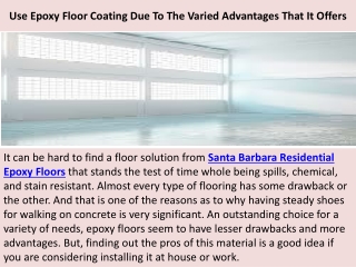 Santa Barbara Commercial Epoxy Floors | Use Epoxy Floor Coating Due To The Varied Advantages That It Offers