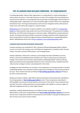 LANDING PAGE BUILDER QUADRANT HIGHLIGHTS