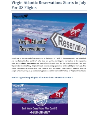 Virgin Atlantic Reservations Starts in July For US Flights