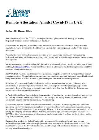 Remote Attestation Amidst Covid-19 in UAE